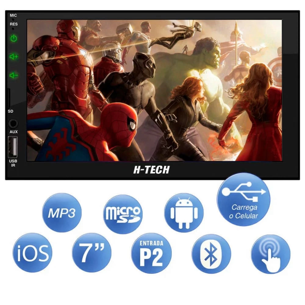 Central Multimidia Mp5 7" H-Tech HT-3000 USB Bluetooth Espelhamento - #1