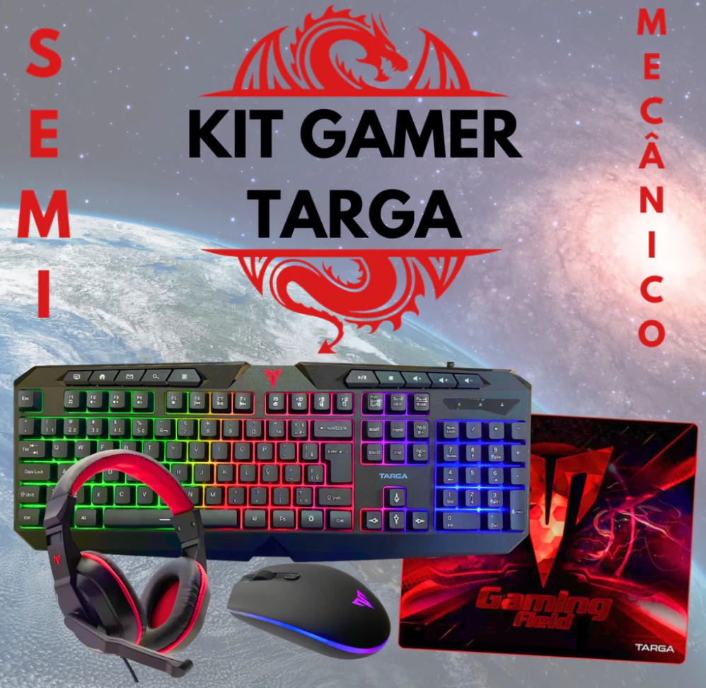 Kit Gamer Teclado Semi-mecânico + Mouse RGB 2400 Dpi + Mouse Pad + Headset teclado - #1