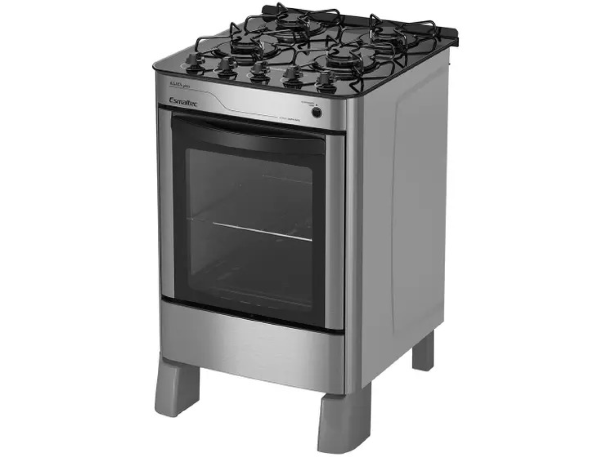 Fogão 4 Bocas Esmaltec Prata Mesa de Vidro Agata Glass - #1