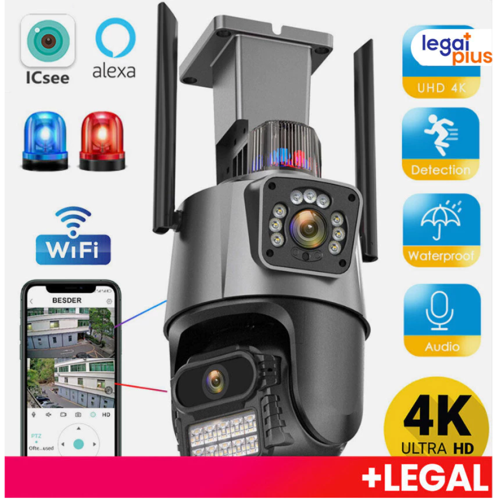 Câmera De Segurança Externa Lente Dupla 4k 6mp Sirene Policial - #1