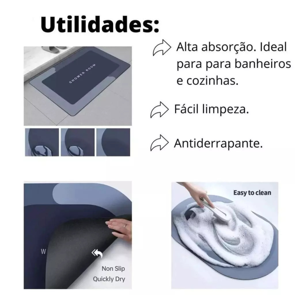 Tapete Banheiro Antiderrapante Absorvente de Secagem Rápida pronto entregar Cor e Estampas sortidos Imperio - #1