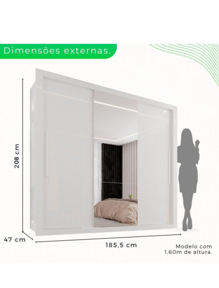 GUARDA ROUPA SALLETO PANAMÁ 3 PORTAS BRANCO 1,855m LARGURA 2,13m AlTURA 100%MDP - #3