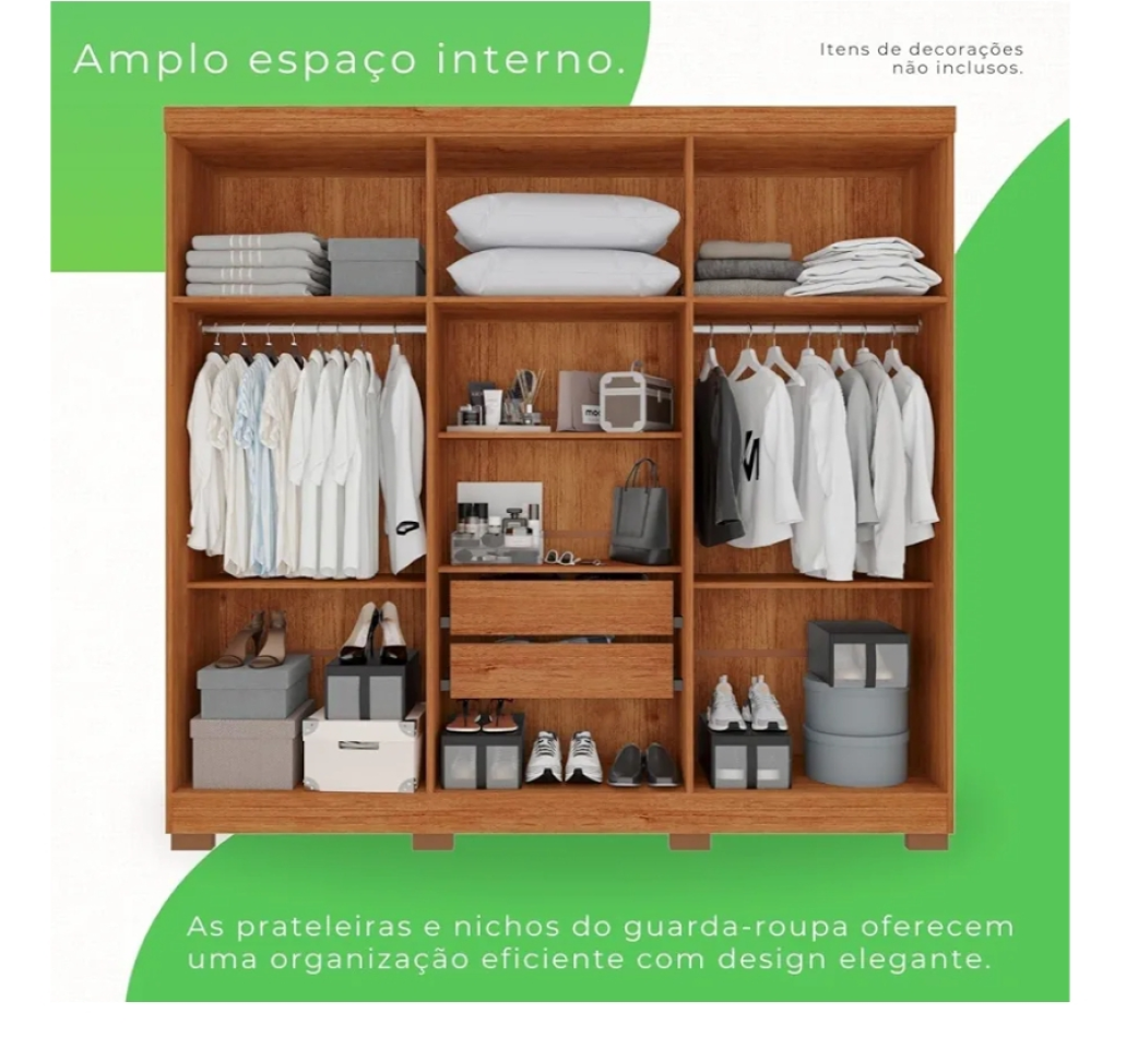 Guarda-roupa Casal com Espelho 6 Portas 2 Gavetas França Cinamomo - #1