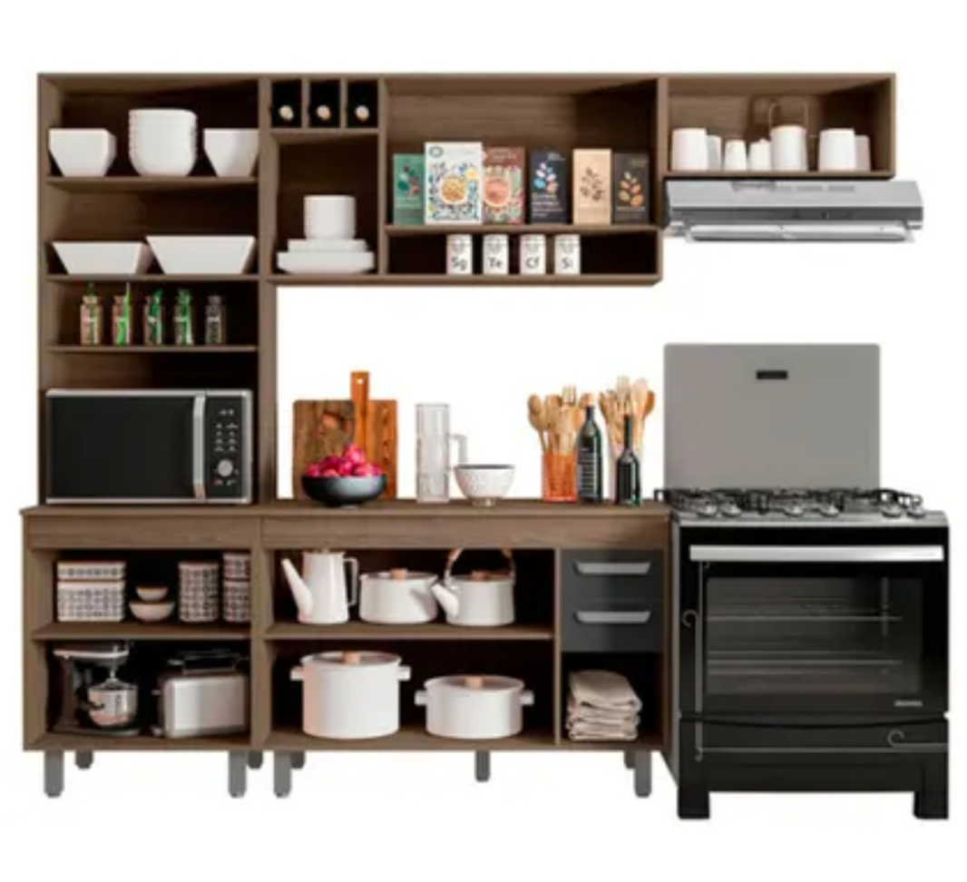 Cozinha Compacta Poliman Barcelona com Balcão Carvalho Grafite - #1