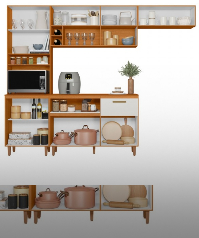 Sicilia 10 portas 1 Gaveta e Nicho - Freijó UV/Off Acetinado/Ripado Frisado Poliman - Marrom - #3