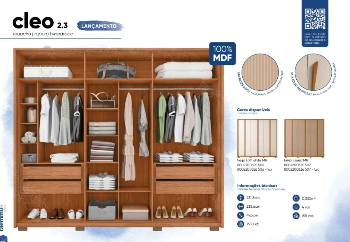 Roupeiro Cleo Cor Freijó/ Off White e Freijó/ Sued Mr - #2