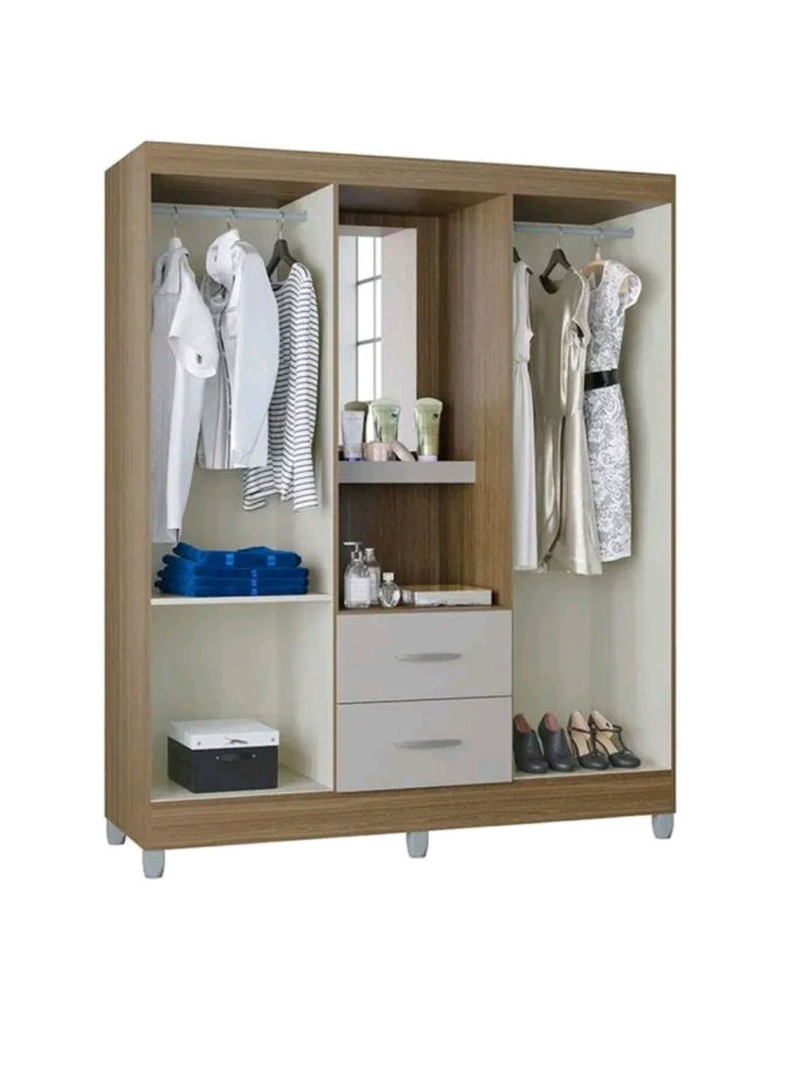 Guarda Roupa Solteiro Cordoba 4 Portas Castanho Off White Poquema - - #1