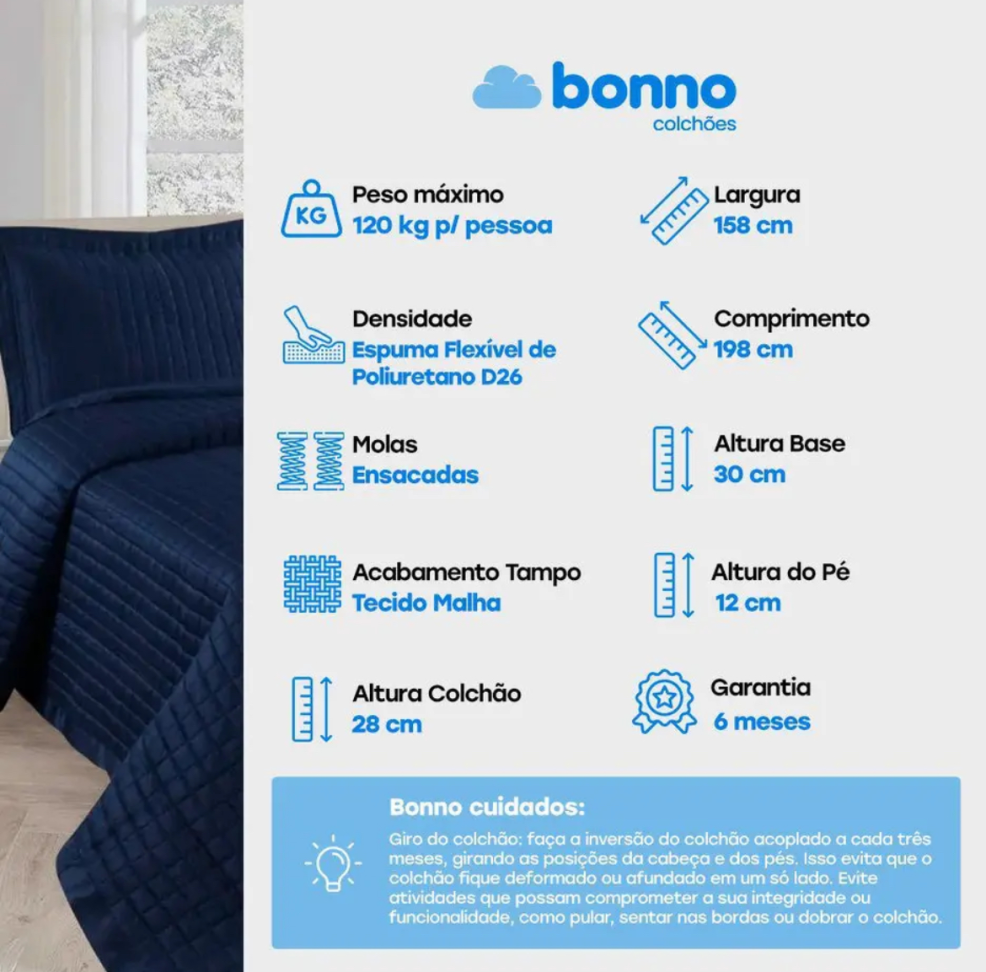 Cama Box Queen Bonno Gold Style Blue Molas Ensacadas 158x198x70cm - #1