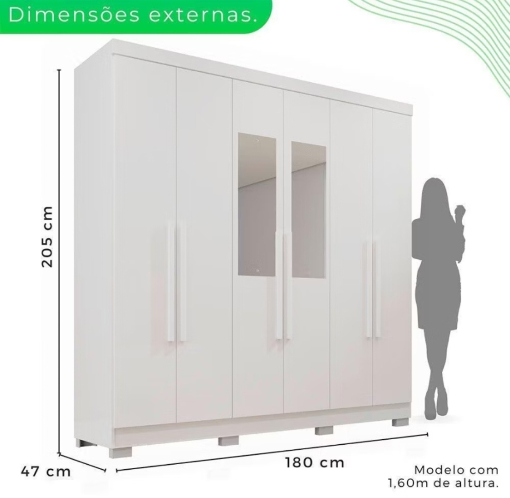 QUARDA ROUPA SALLETO RECIFE BRANCO 1,80m LARGURA 2.03m ALTURA - #1