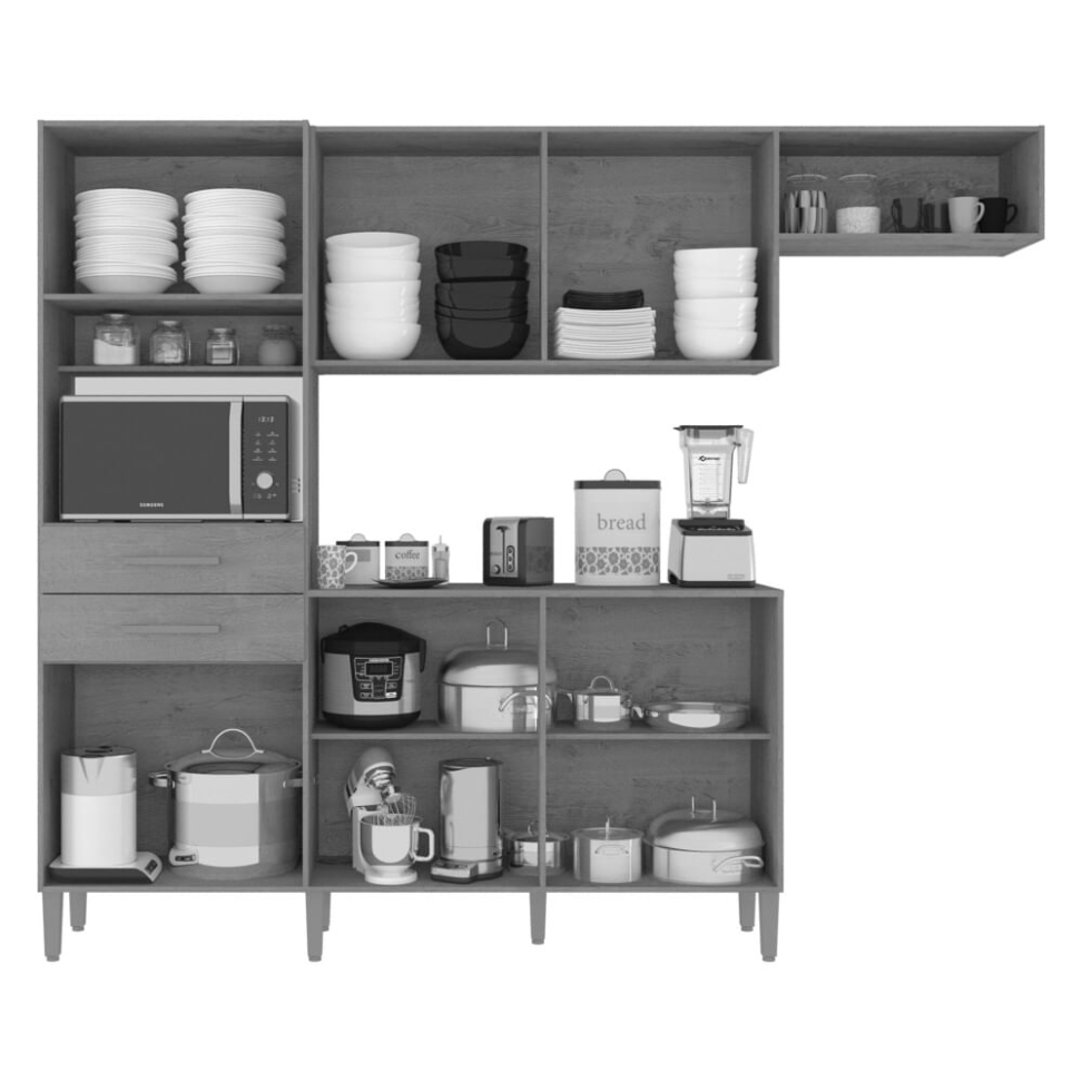 Cozinha Completa Compacta 3 Pçs 225cm Multimóveis CR20110 Canelato Rústico/Natura Off White - #3