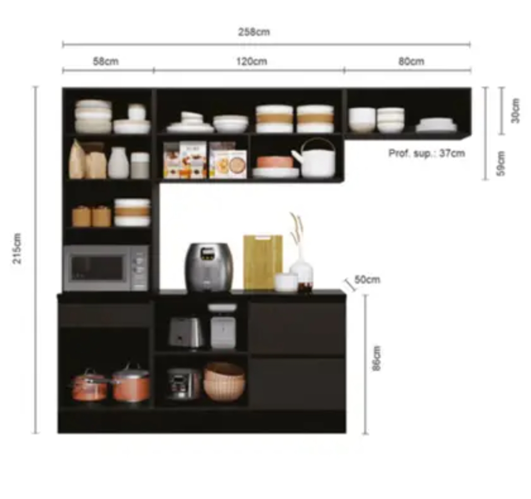 Cozinha Modulada Etna 4 peças Poliman Móveis cor GRAFITE - #1