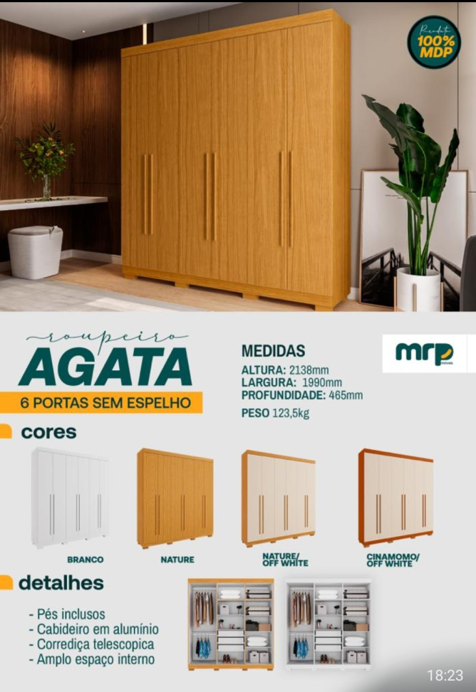 GUARDA ROUPA ACP ÁGATA 6 PORTAS NATURE 1,99m LARGURA 2,134m ALTURA - #3