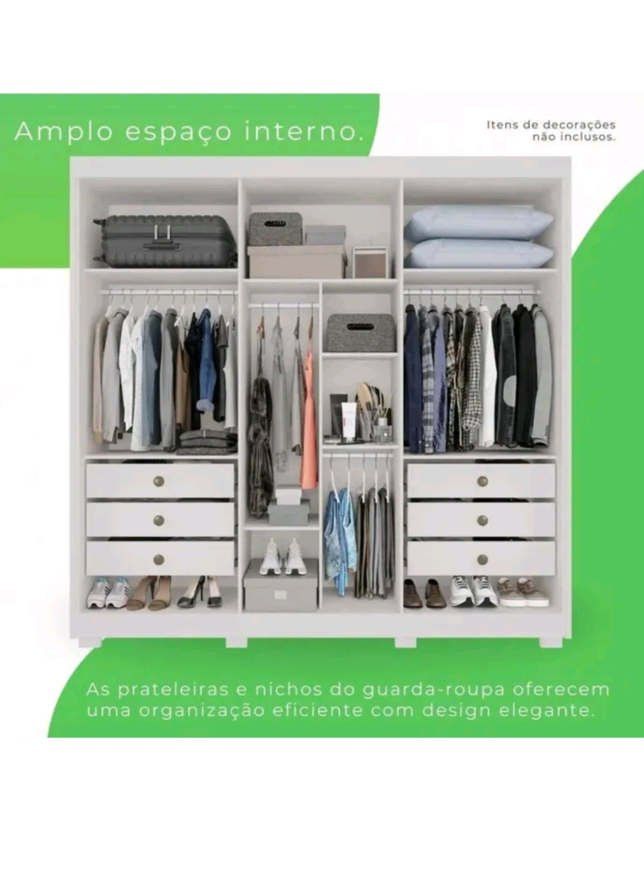 GUARDA ROUPA SALLETO GRANADA BRANCO 2,40m LARGURA 2,35m ALTURA 100%MDF - #5