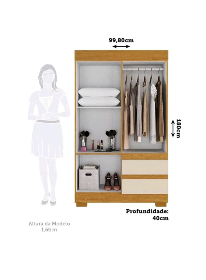 GUARDA ROUPA SOLTEIRO ACP MAYA 4 PORTAS NATURE/OFF 998cm LARGURA 1,80m ALTURA 100%MDP - #1