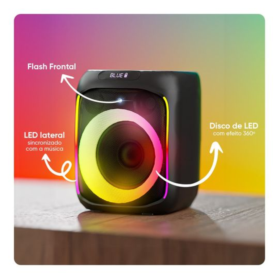 Caixa de Som Média Bluetooth Rádio FM TWS Goldentec GT Cube Leve Portátil LED sincronizado com a música Preto - #4