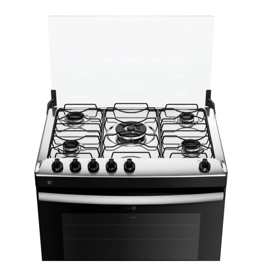 Fogão 5 Bocas Preto Com Mesa Inox Atlas Agile Up - #1
