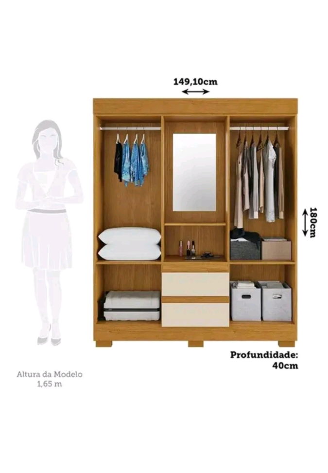 GUARDA ROUPA ISABELY 6 PORTAS COM ESPELHO NATURE/OFF 1,491m LARGURA 1,80m ALTURA 100%MDF - #1