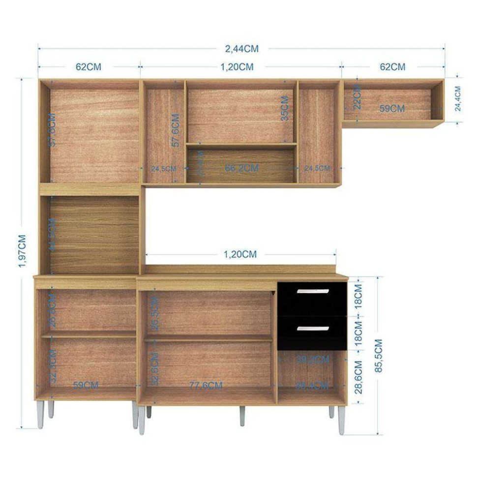 Cozinha Lavínia Balcão com Tampo Damasco Preto - Poquema - #2