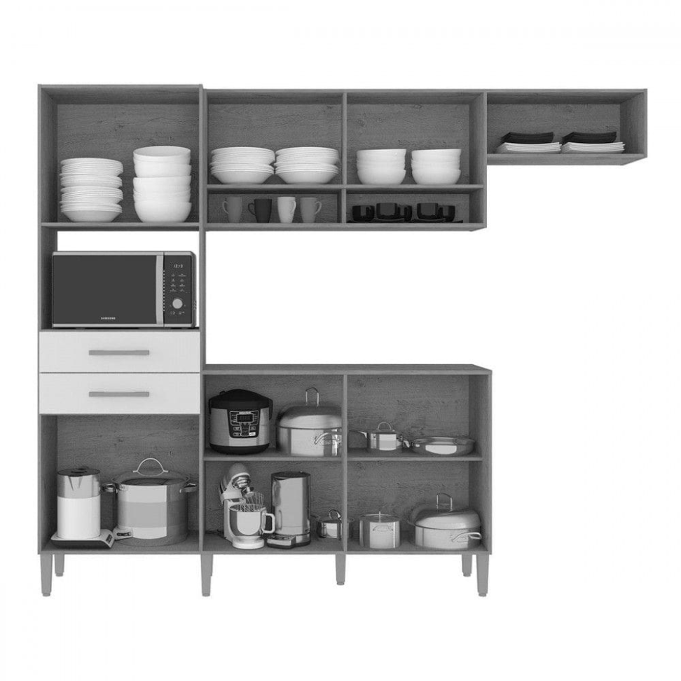 Cozinha Completa Fortaleza 7 Portas 2 Gavetas Ripado 3d Canelato Rustico/Natural/Off White - Atualle Móveis - Marrom - #3