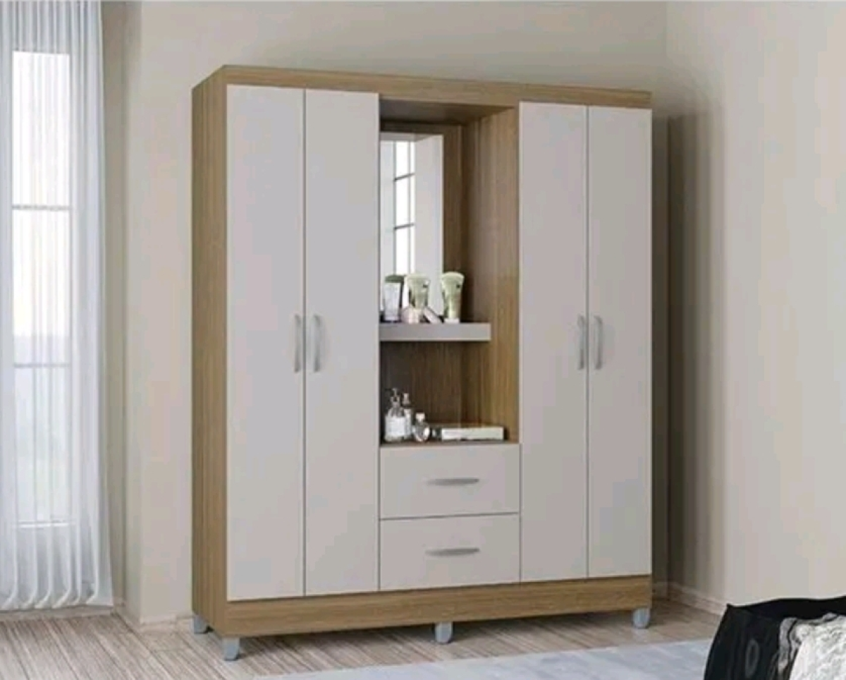 Guarda Roupa Solteiro Cordoba 4 Portas Castanho Off White Poquema - - #1