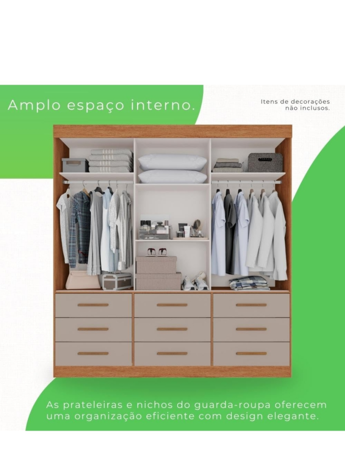GUARDA ROUPA SALLETO NEW STAR 3 PORTAS MDP CINAMOMO/OFF 1,80m ALTURA 2,23m LARGURA com espelho - #2