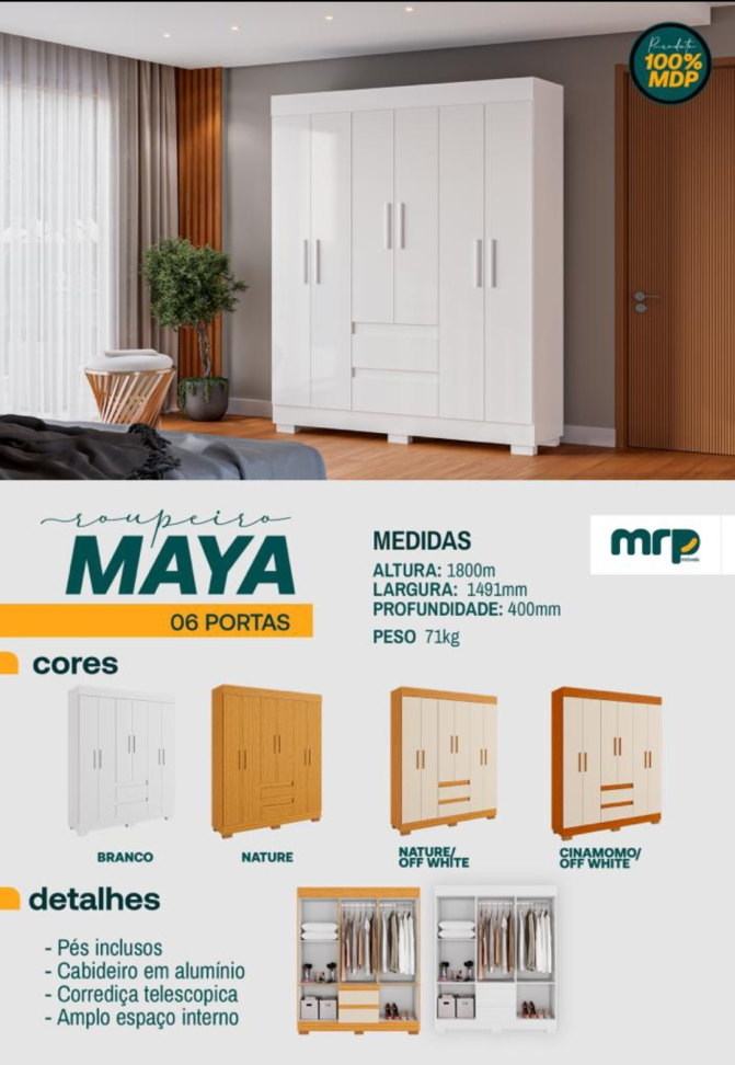 Guarda Roupa Acp Maya 6 Portas Com Pés - NATURE 1491mm LARGURA 1,80M ALTURA - #1