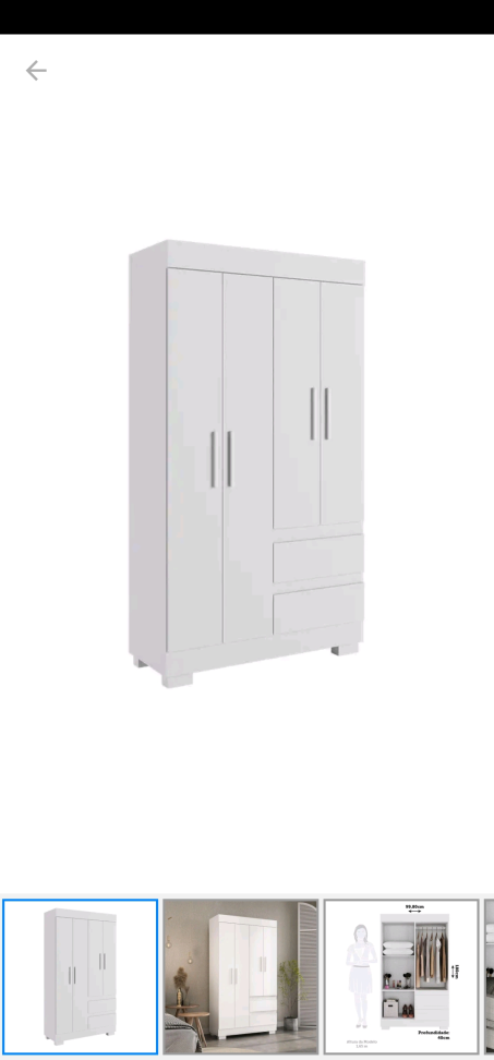 GUARDA ROUPA SOLTEIRO ACP MAYA 4 PORTAS BRANCO 998cm LARGURA 1,80m ALTURA 100%MDP - #1