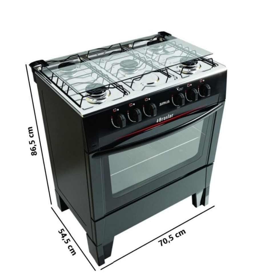 Fogão 5 Bocas a Gás Braslar Sirius Plus com Acendimento Automático e Forno 72,2L Preto - #2