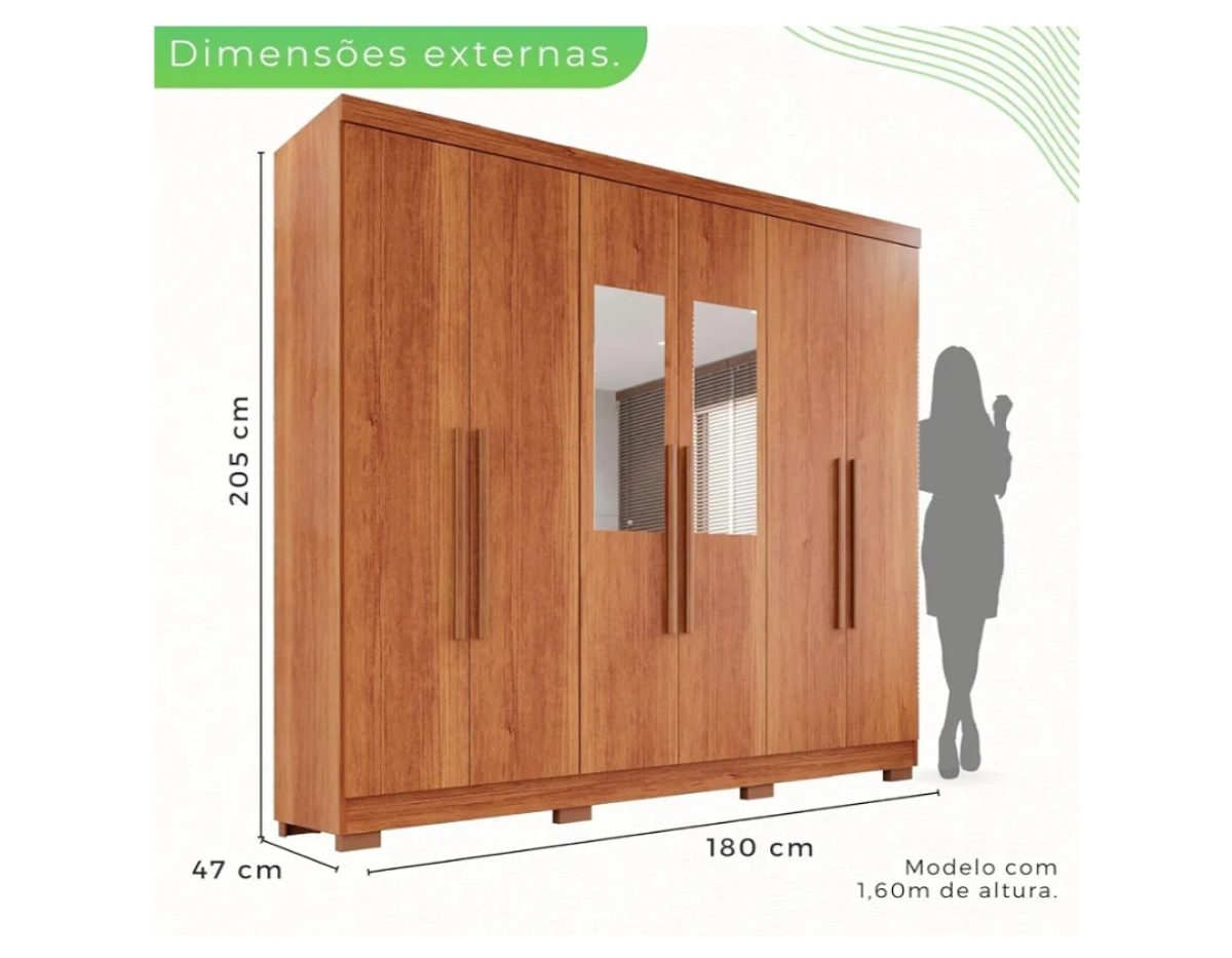 Guarda-roupa Casal com Espelho 6 Portas 2 Gavetas França Cinamomo - #1