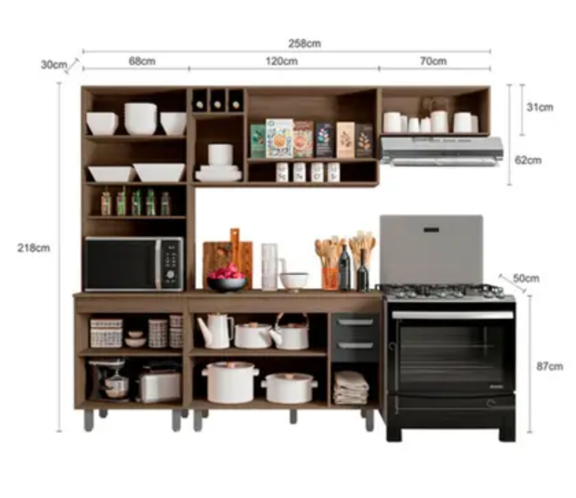 Cozinha Compacta Poliman Barcelona com Balcão Carvalho Grafite - #1