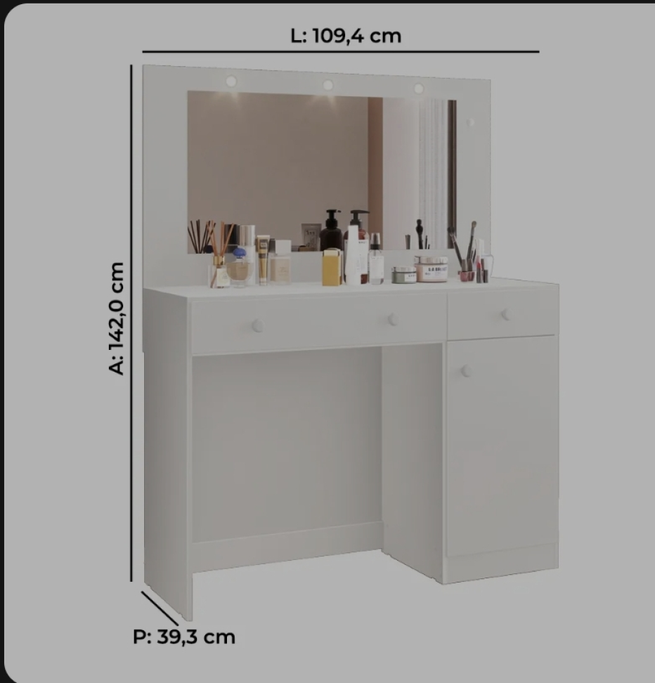 Penteadeira Diva 100% MDF Tuboarte 1 Porta 2 Gavetas 3 Luminárias - #2