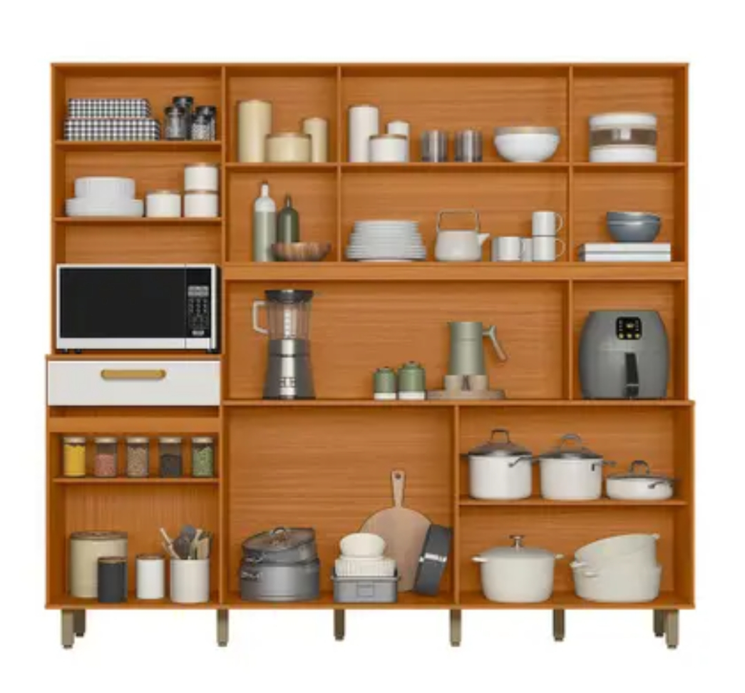 Kit Cozinha Pilar 11 Portas e 01 Gaveta Poliman Móveis Cor Freijo /Ripado/ Off - #1