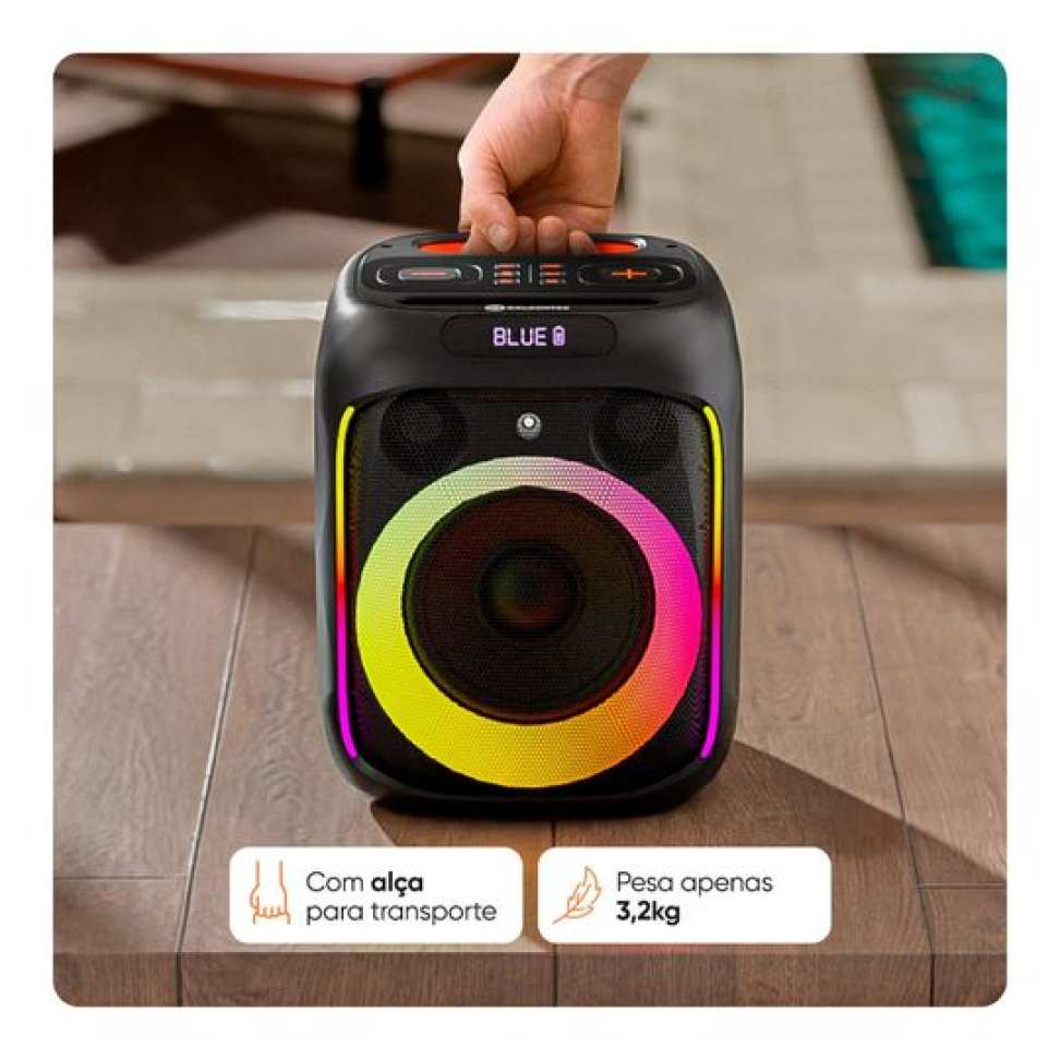 Caixa de Som Média Bluetooth Rádio FM TWS Goldentec GT Cube Leve Portátil LED sincronizado com a música Preto - #5