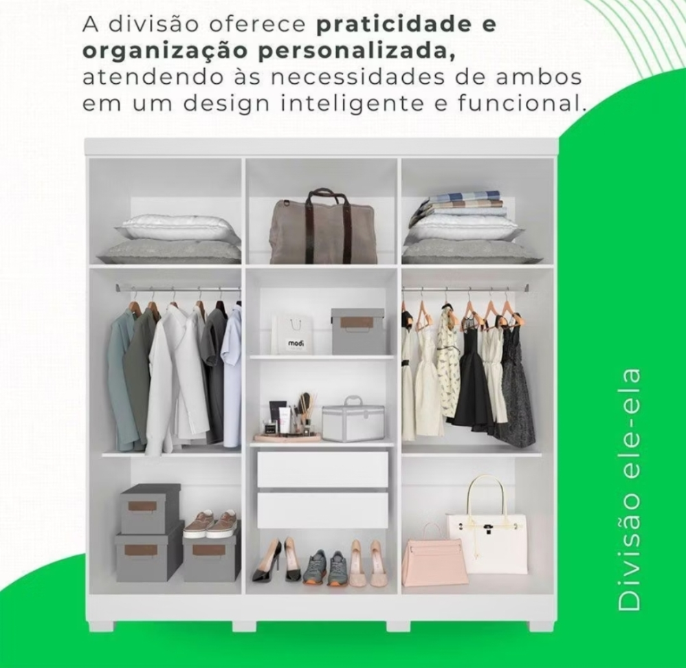 QUARDA ROUPA SALLETO RECIFE BRANCO 1,80m LARGURA 2.03m ALTURA - #1