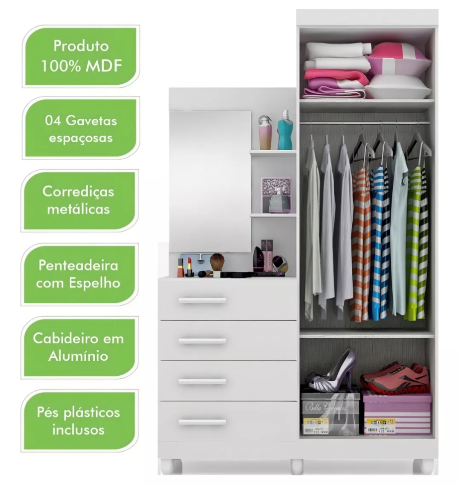 ROPEIRO MELISSA ACP 100%MDF BRANCO E BRANCO COM ROSA - #1