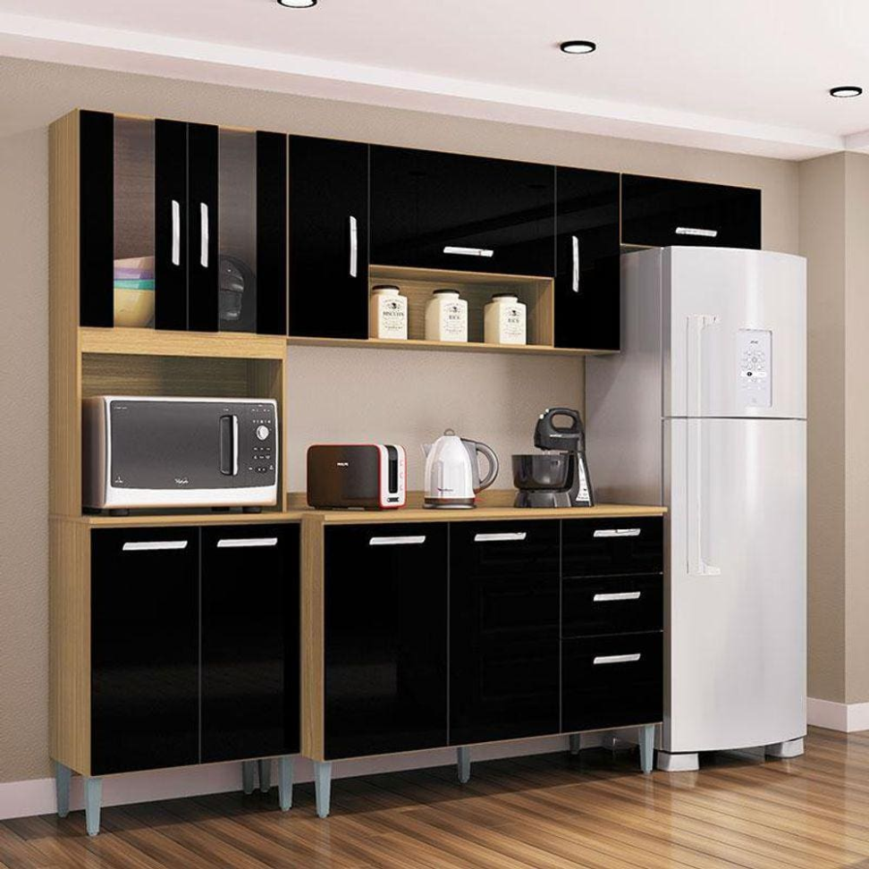 Cozinha Lavínia Balcão com Tampo Damasco Preto - Poquema - #4