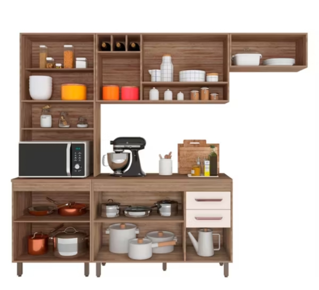 Cozinha 4 Peças Barcelona com Balcão de Cozinha Carvalho OAK Off White - Poliman - #4