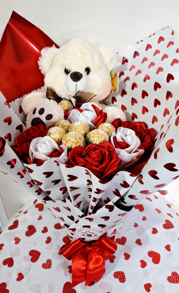Buquê com Urso e Ferrero Rocher