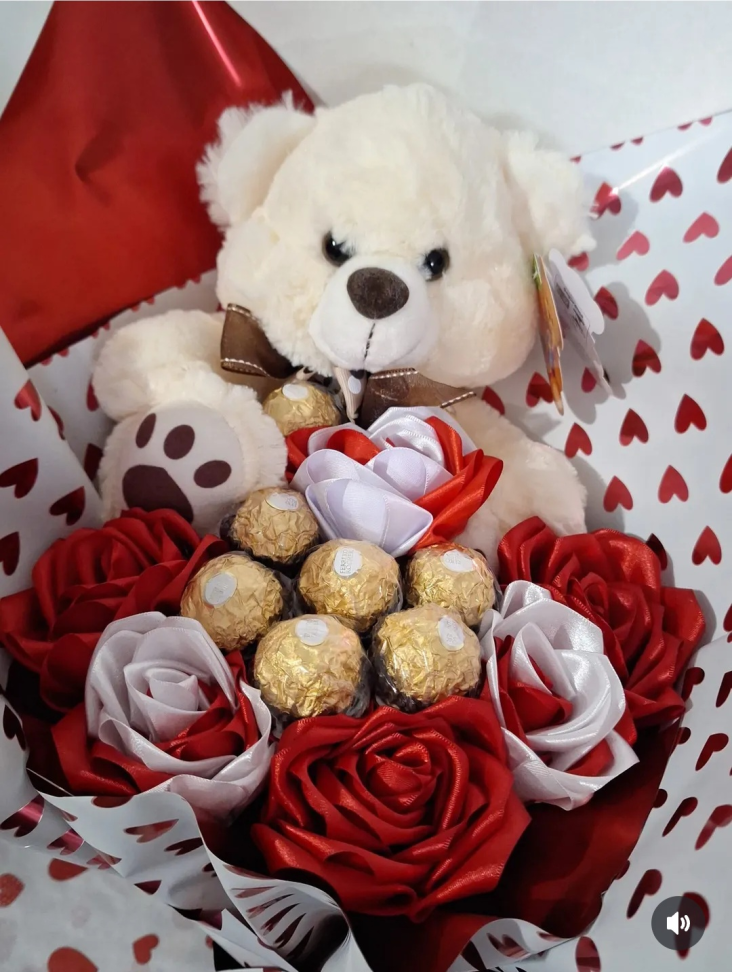 Buquê com Urso e Ferrero Rocher