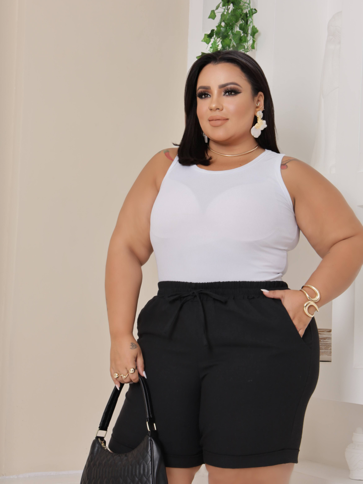 Short de linho barra dobrada Plus size - #2