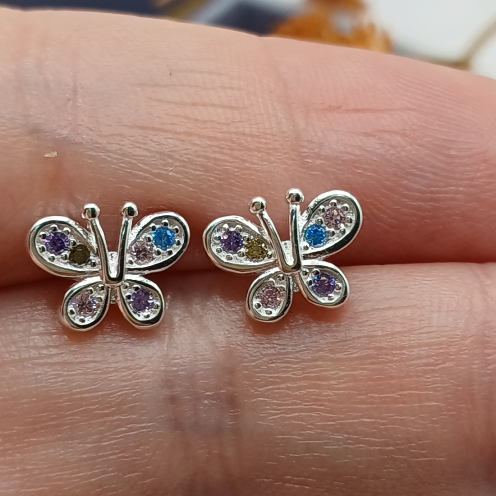 Brinco Borboleta Colorida em Prata 925 - #2