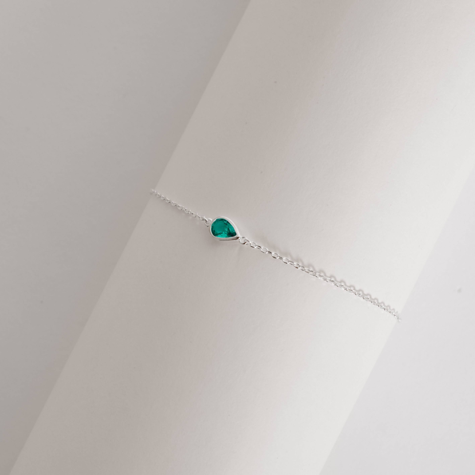 Pulseira com Entremeio de Zircônia Gota Turmalina 7mm em Prata 925 17cm + 3cm Extensor - #3