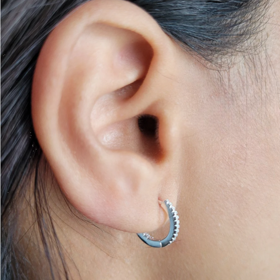 Argola Click Redonda Cravejada Transparente 12mm em Prata 925 - #4