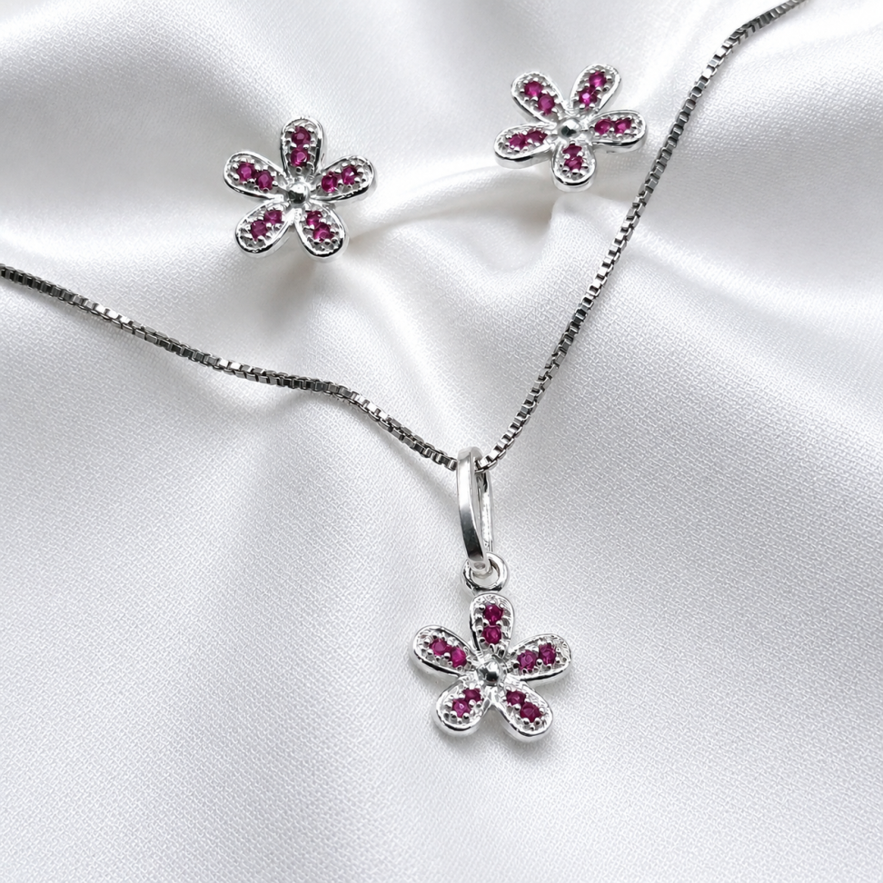 Conjunto Floral em Prata 925 com Pedras - #3