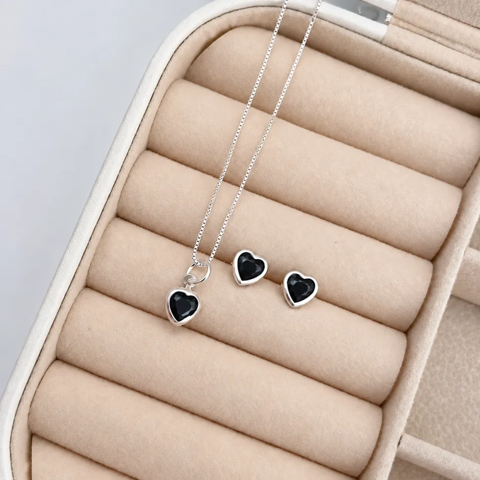 Conjunto Coração Embutido 6 mm em Prata 925 com Zircônia - #4