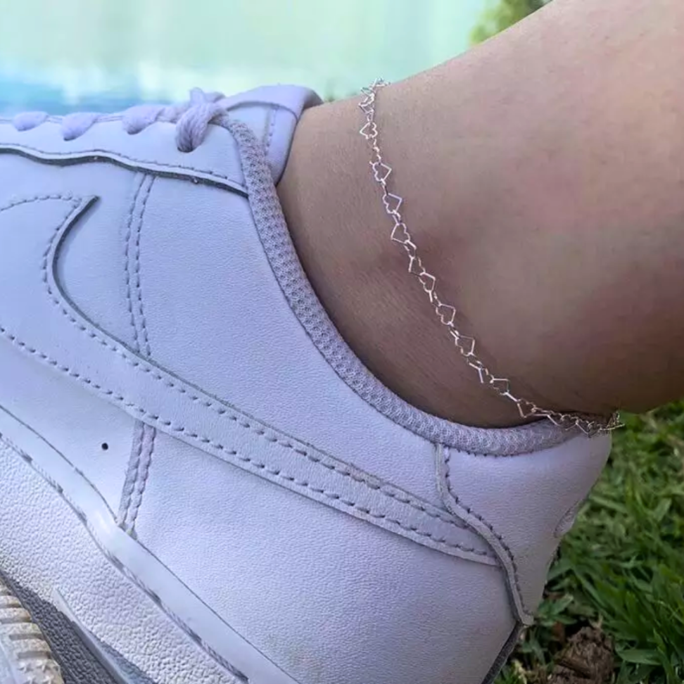 Tornozeleira Elos de Coração em Prata 925 - #1