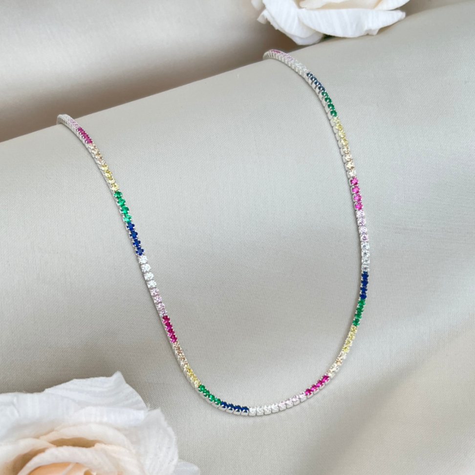Chocker Riviera Colorida em Prata 925 com Zircônias Coloridas