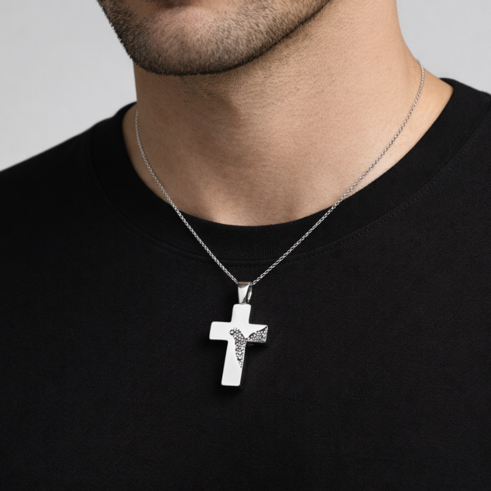 Pingente Cruz Divino Cravejada em Prata 925 – 16mm x 26mm - #2