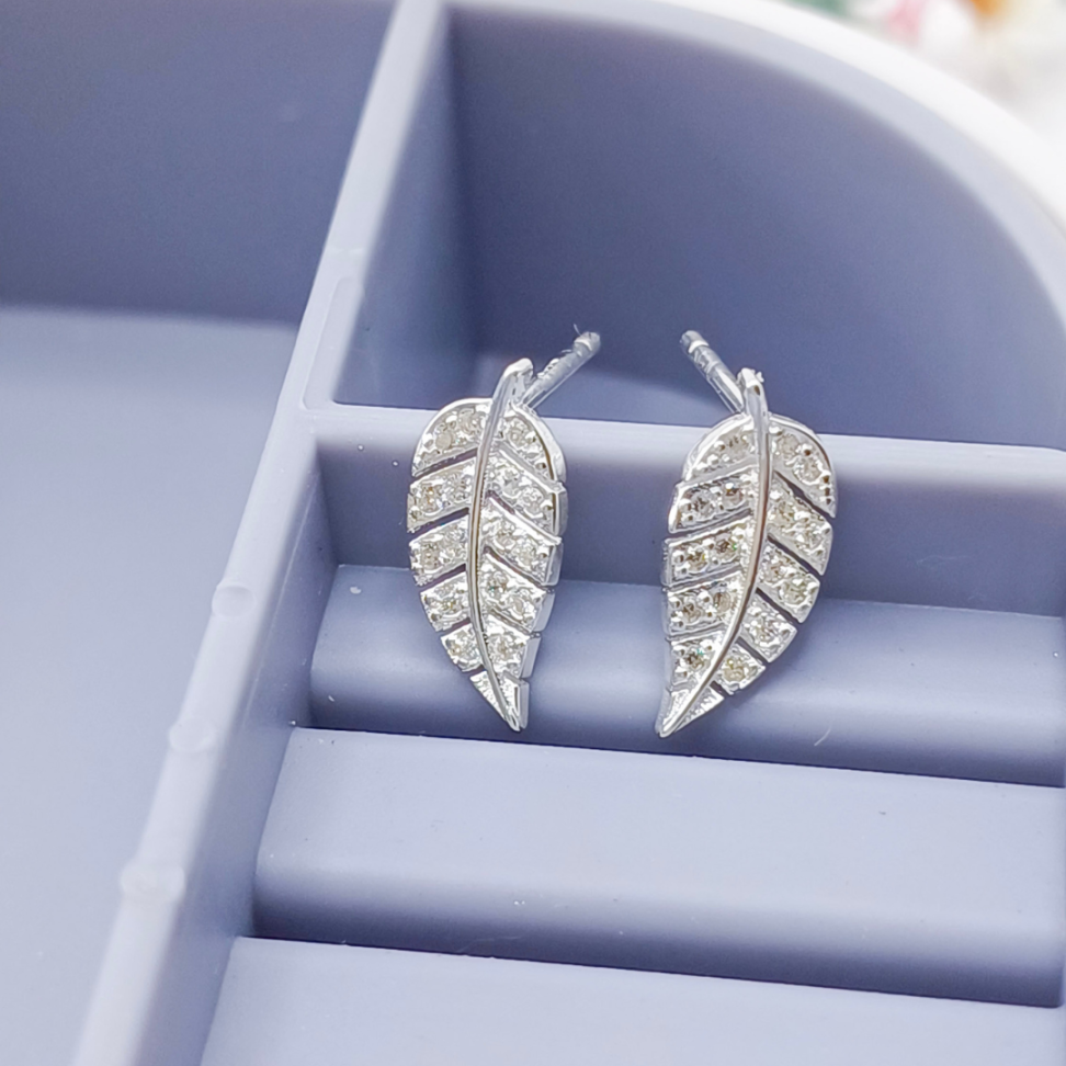 Brinco Folha Micro Cravejada em Prata 925 - #2