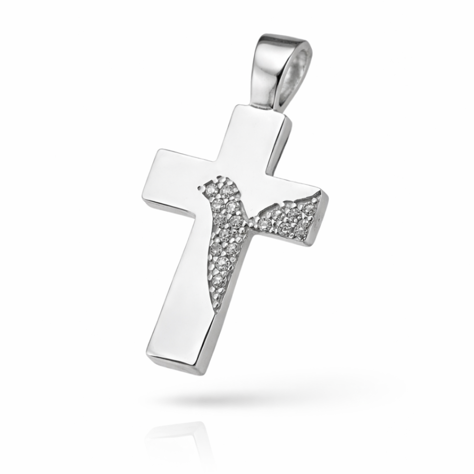 Pingente Cruz Divino Cravejada em Prata 925 – 16mm x 26mm - #3